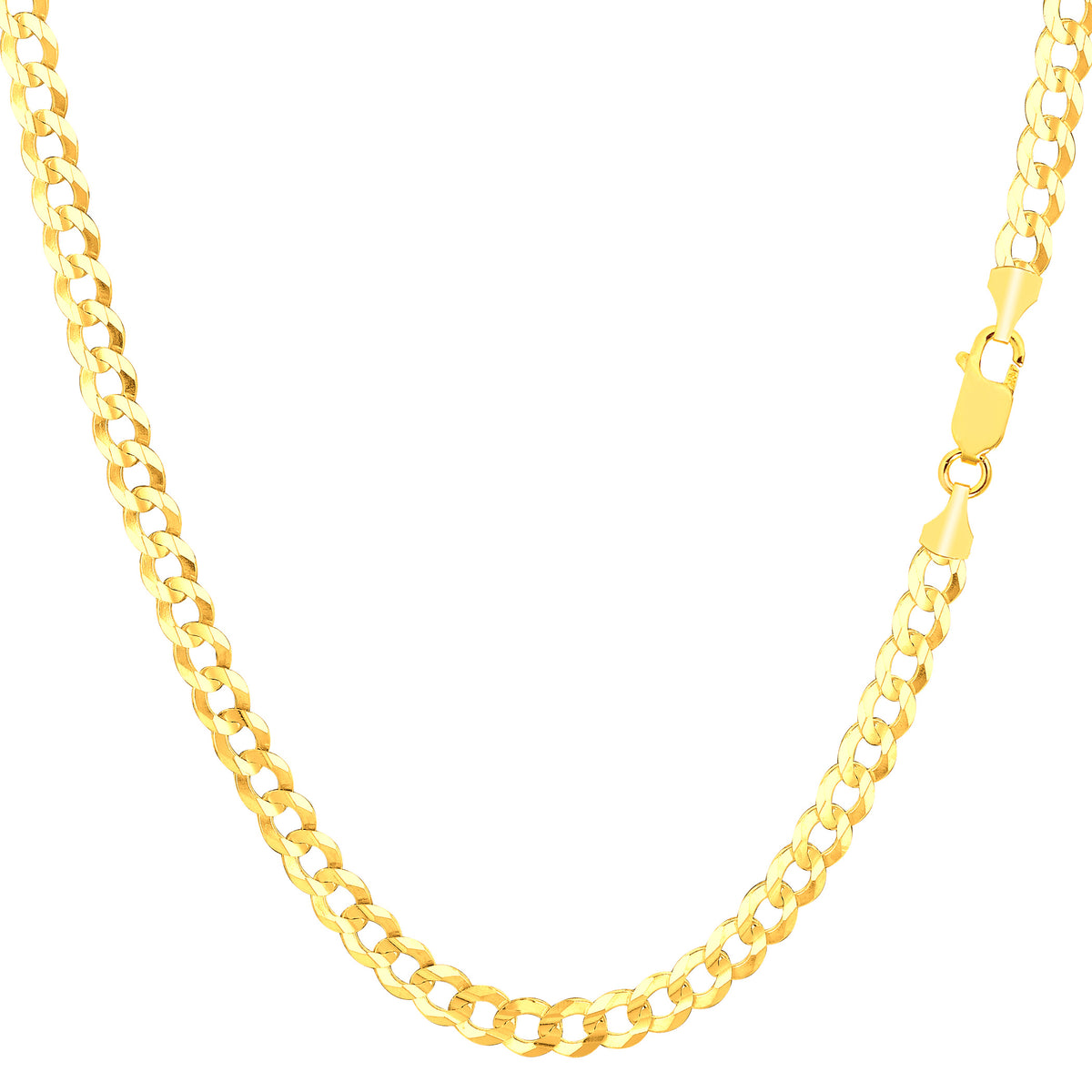 Collar de cadena curva cómoda de oro amarillo de 10 quilates, joyería fina de diseño de 3,6 mm para hombres y mujeres