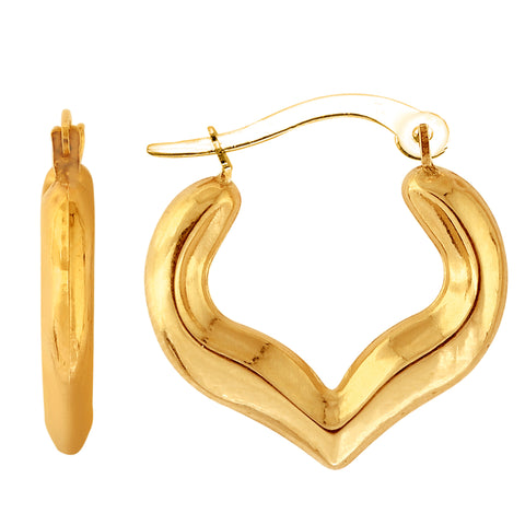 10k Yellow Gold Shiny Heart Shape Fancy Hoop Earrings, Diameter  18mm