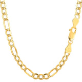 10k Yellow Gold Hollow Figaro Bracelet Chain, 4.6mm, 7"