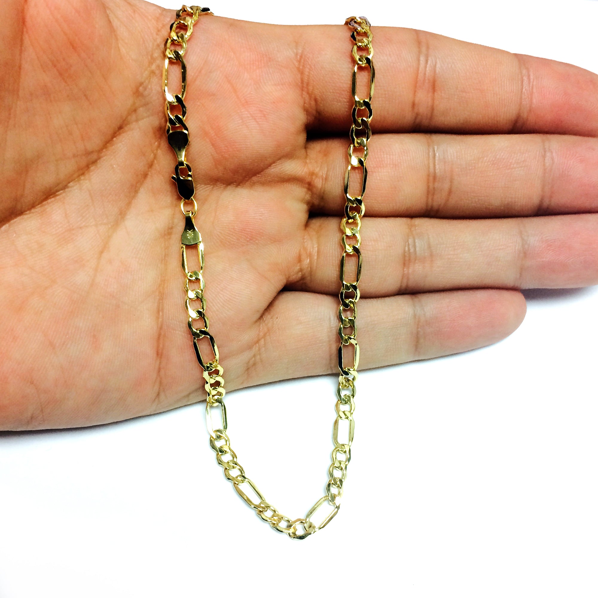 10k Yellow Gold Hollow Figaro Chain Necklace, 4.6mm