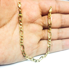 Chaîne de bracelet Figaro creuse en or jaune 10 carats, 4,6 mm, 7 pouces, bijoux de créateurs fins pour hommes et femmes