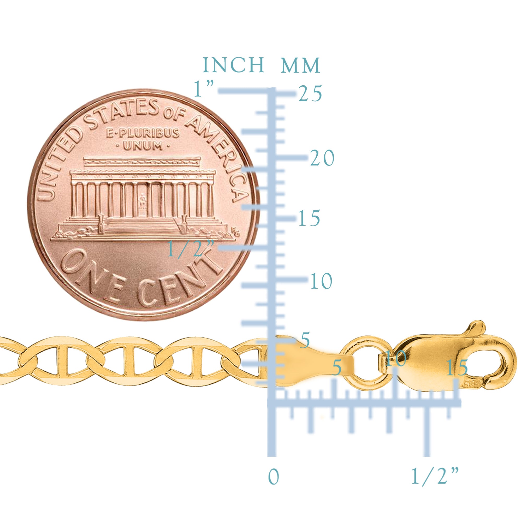 10k Yellow Gold Mariner Link Chain Bracelet, 4mm