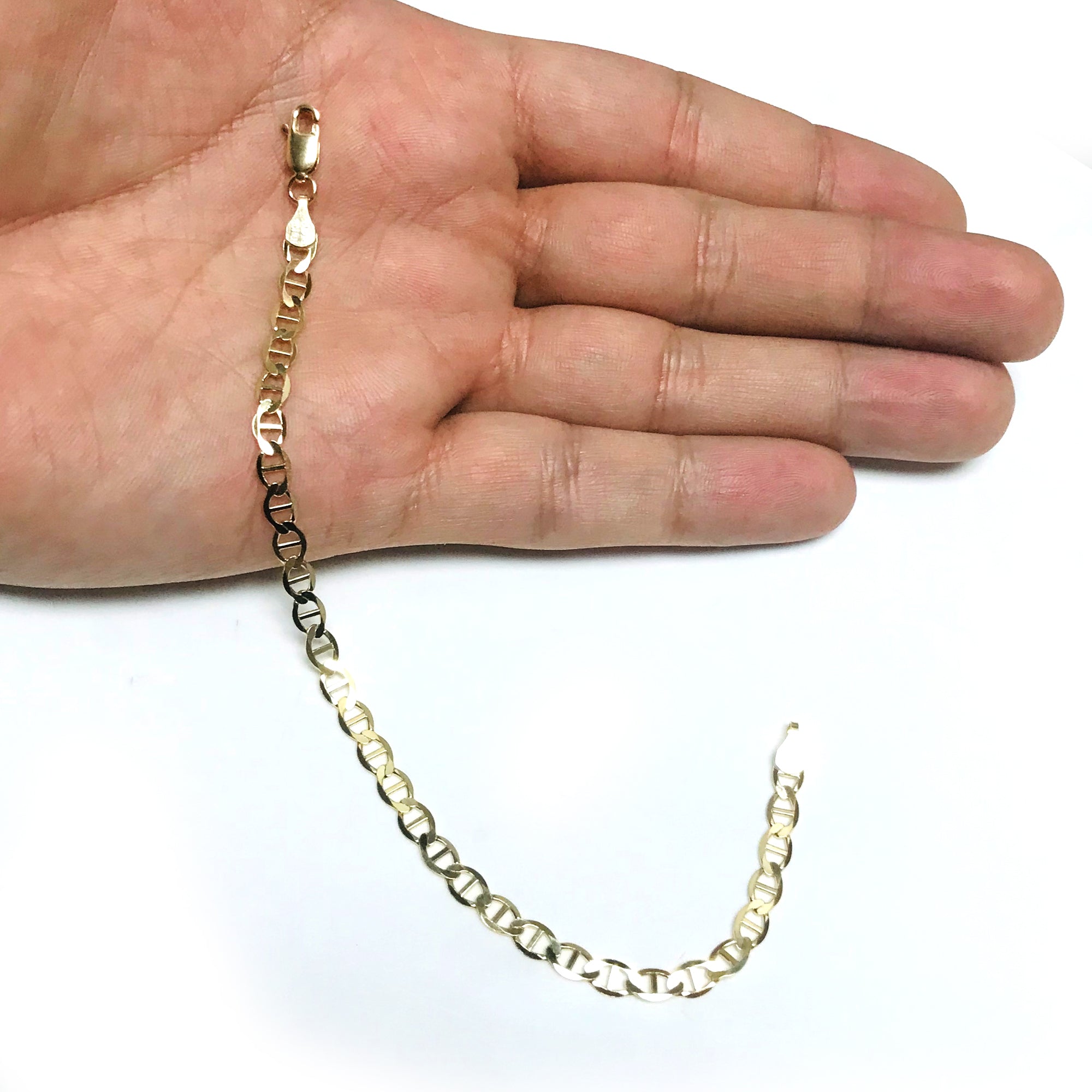 Pulsera de cadena de eslabones Mariner de oro amarillo de 10 quilates, joyería fina de diseño de 4 mm para hombres y mujeres