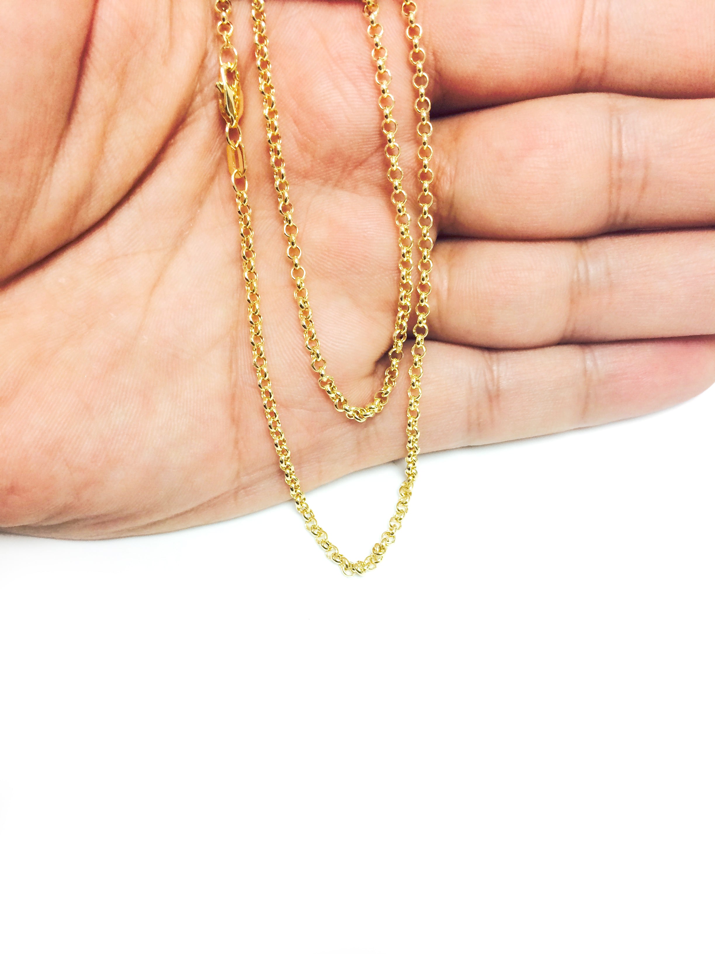 10 k gult gull rundt Rolo Link Chain Halskjede, 2,3 mm fine designersmykker for menn og kvinner