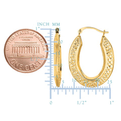 10k Yellow Gold Weave Texture Design Oval Shape Hoop Earrings fine designer jewelry for men and women