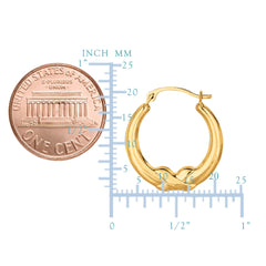10k Yellow Gold X Design Round Shape Hoop Earrings, Diameter 20mm