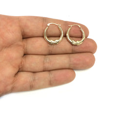 10k Yellow Gold X Design Round Shape Hoop Earrings, Diameter 20mm