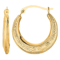 10k Yellow Gold Weave Texture Design Round Shape Hoop Earrings, Diameter 20mm