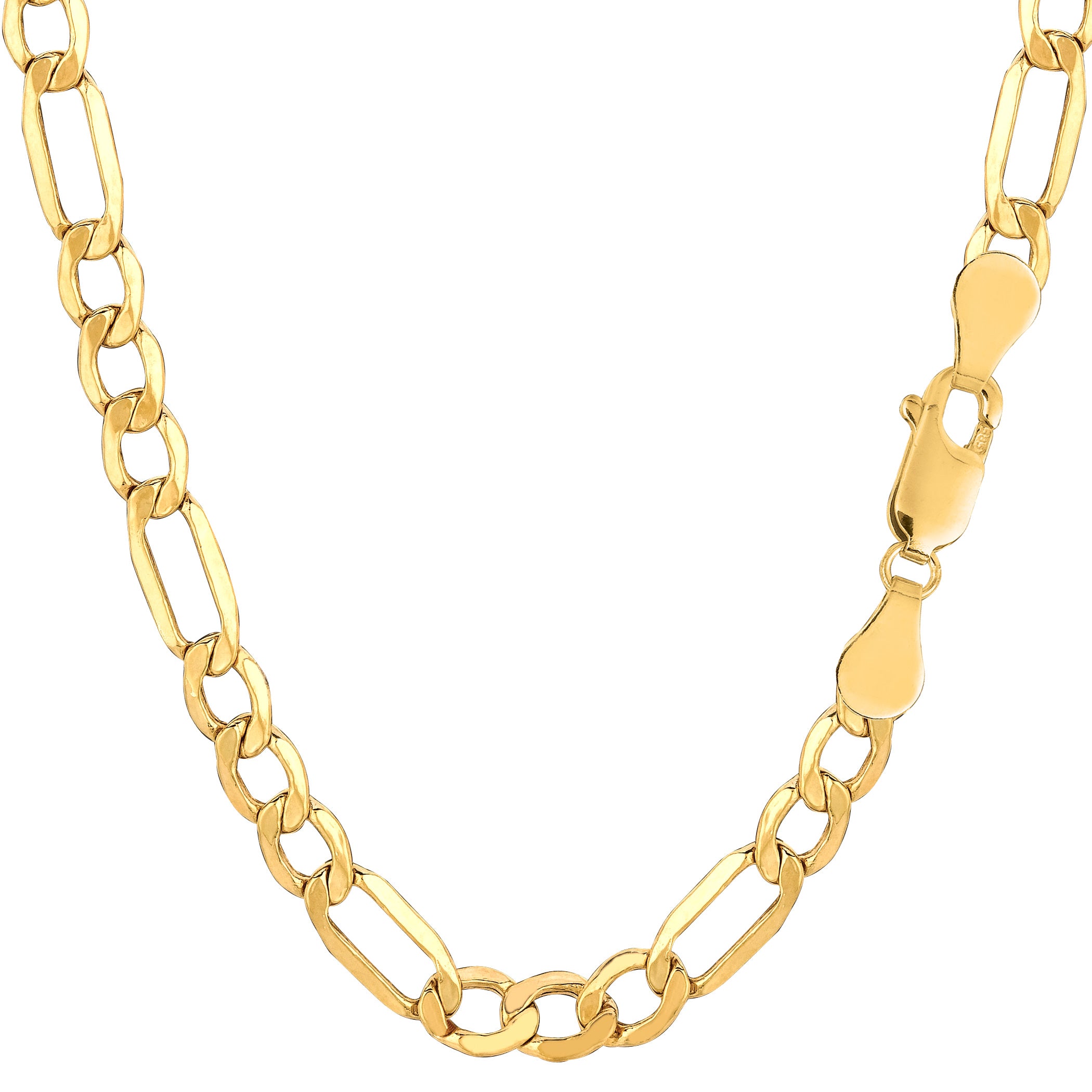 10k Yellow Gold Hollow Figaro Bracelet Chain, 5.4mm, 8.5"