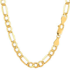 Collar de cadena Figaro hueca de oro amarillo de 10 quilates, joyería fina de diseño de 5,4 mm para hombres y mujeres