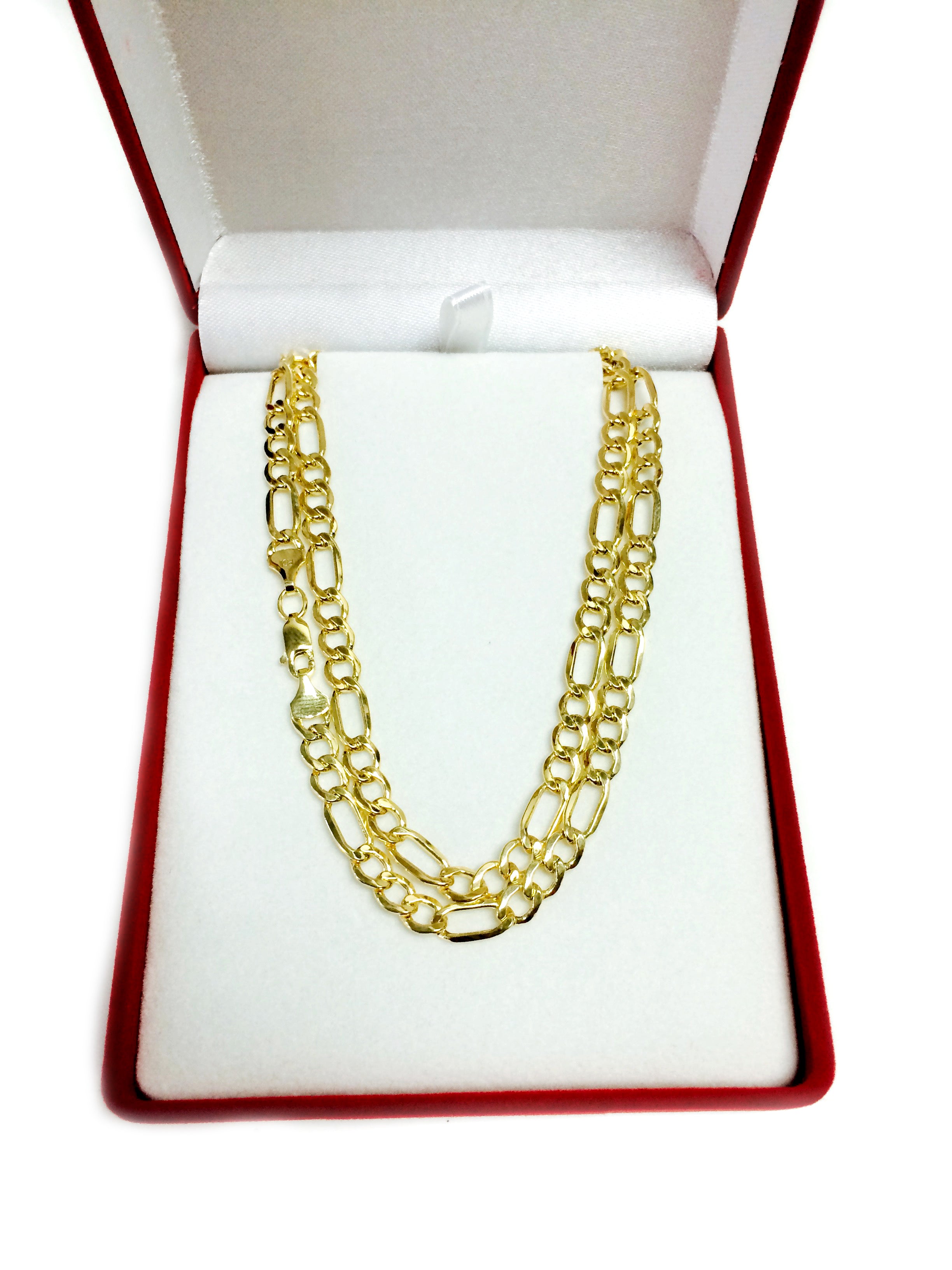 Collar de cadena Figaro hueca de oro amarillo de 10 quilates, joyería fina de diseño de 5,4 mm para hombres y mujeres