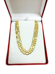 Collar de cadena Figaro hueca de oro amarillo de 10 quilates, joyería fina de diseño de 5,4 mm para hombres y mujeres