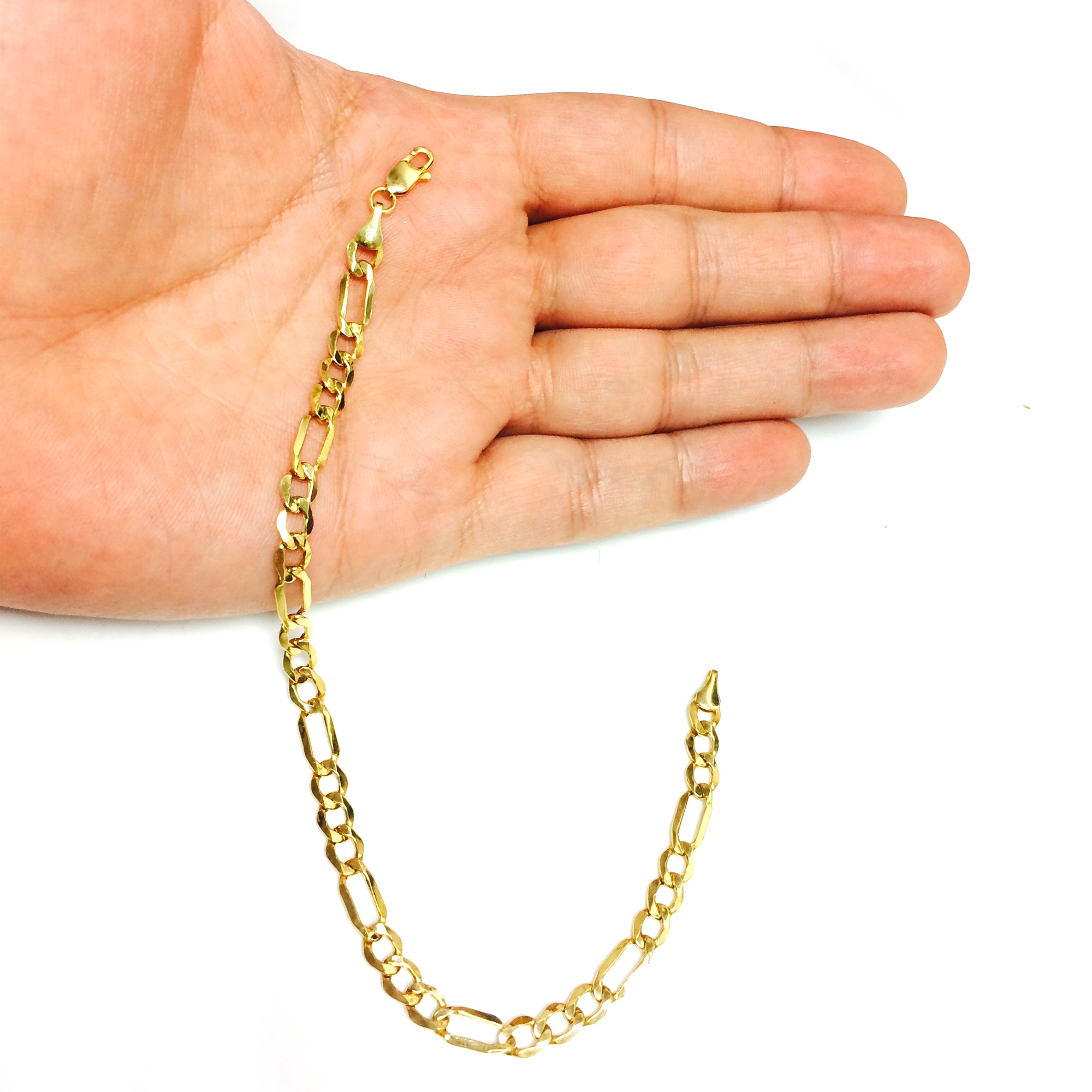10k Yellow Gold Hollow Figaro Bracelet Chain, 5.4mm, 8.5"