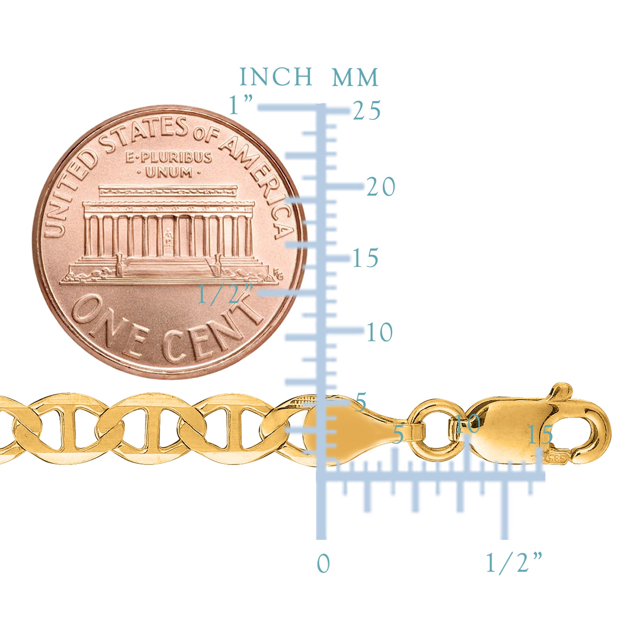 Mariner Link Chain Armbånd i 10 k gult guld, 5,1 mm fine designersmykker til mænd og kvinder