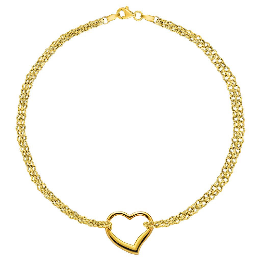 10K gult guld dubbeltråd med hjärtfotled, 10" fina designersmycken för män och kvinnor