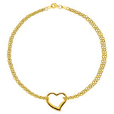 10K Yellow Gold Double Strand With Heart Anklet, 10"