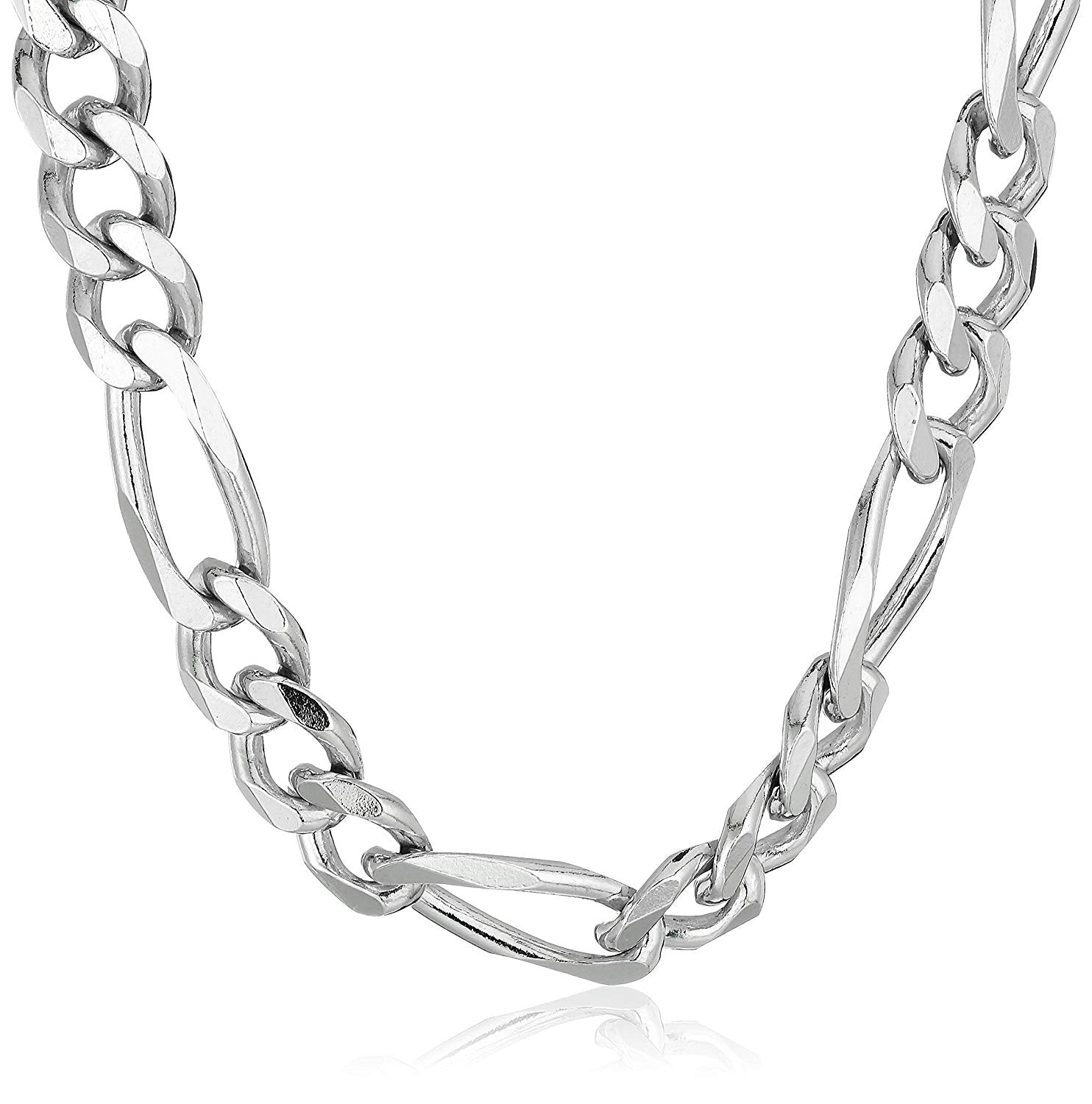 Collar de cadena Figaro de plata de ley chapada en rodio, 11,5 mm, 24" joyería fina de diseño para hombres y mujeres