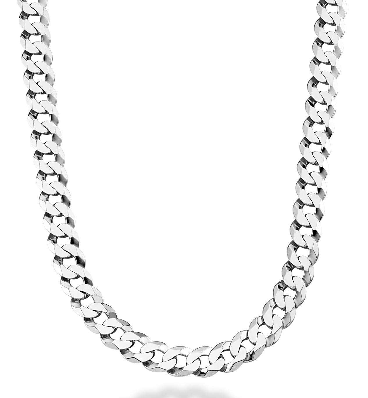 Collar de cadena curvada de plata de ley chapada en rodio, 11,5 mm, 24" joyería fina de diseño para hombres y mujeres