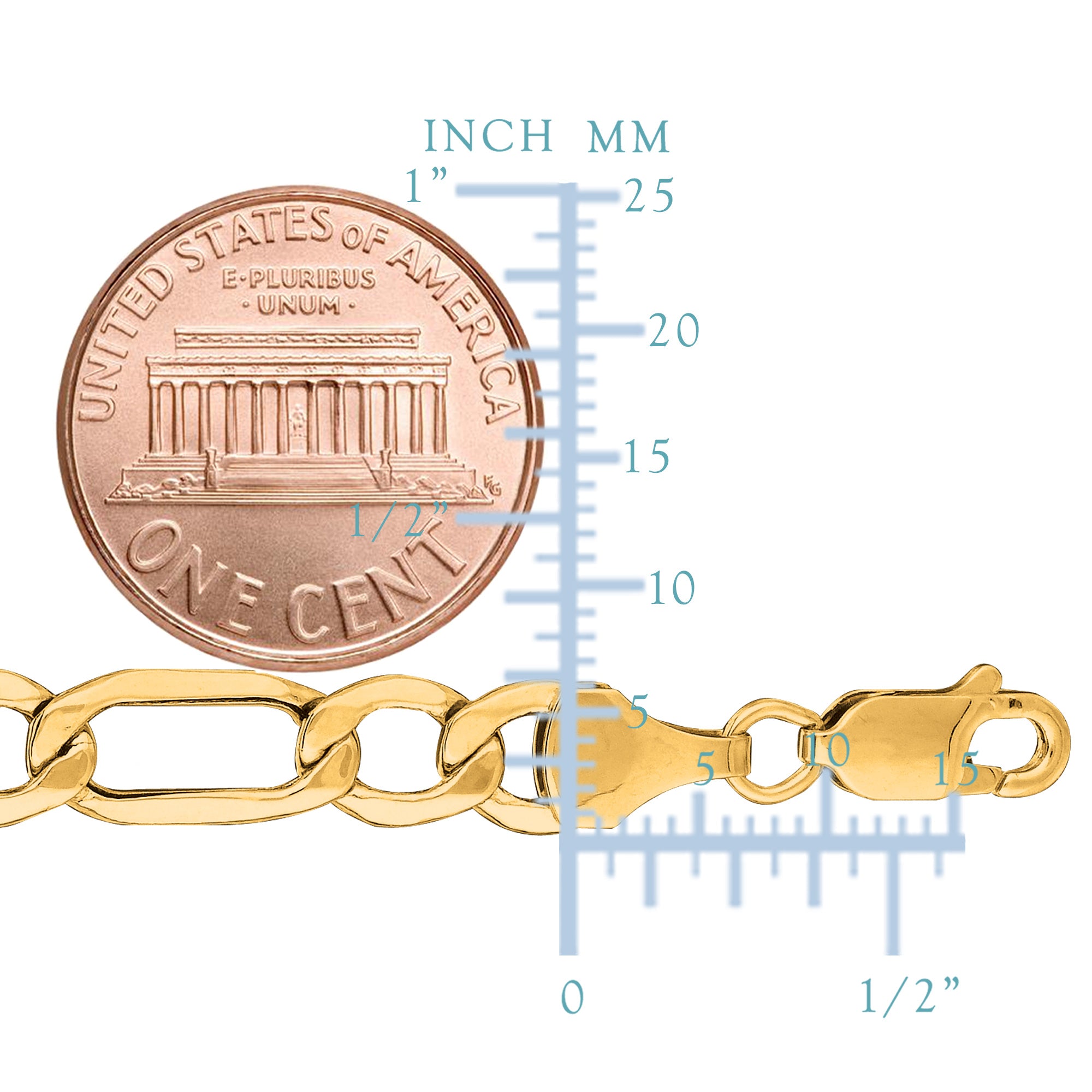 10k Yellow Gold Hollow Figaro Bracelet Chain, 6.5mm, 8.5" fine designer jewelry for men and women