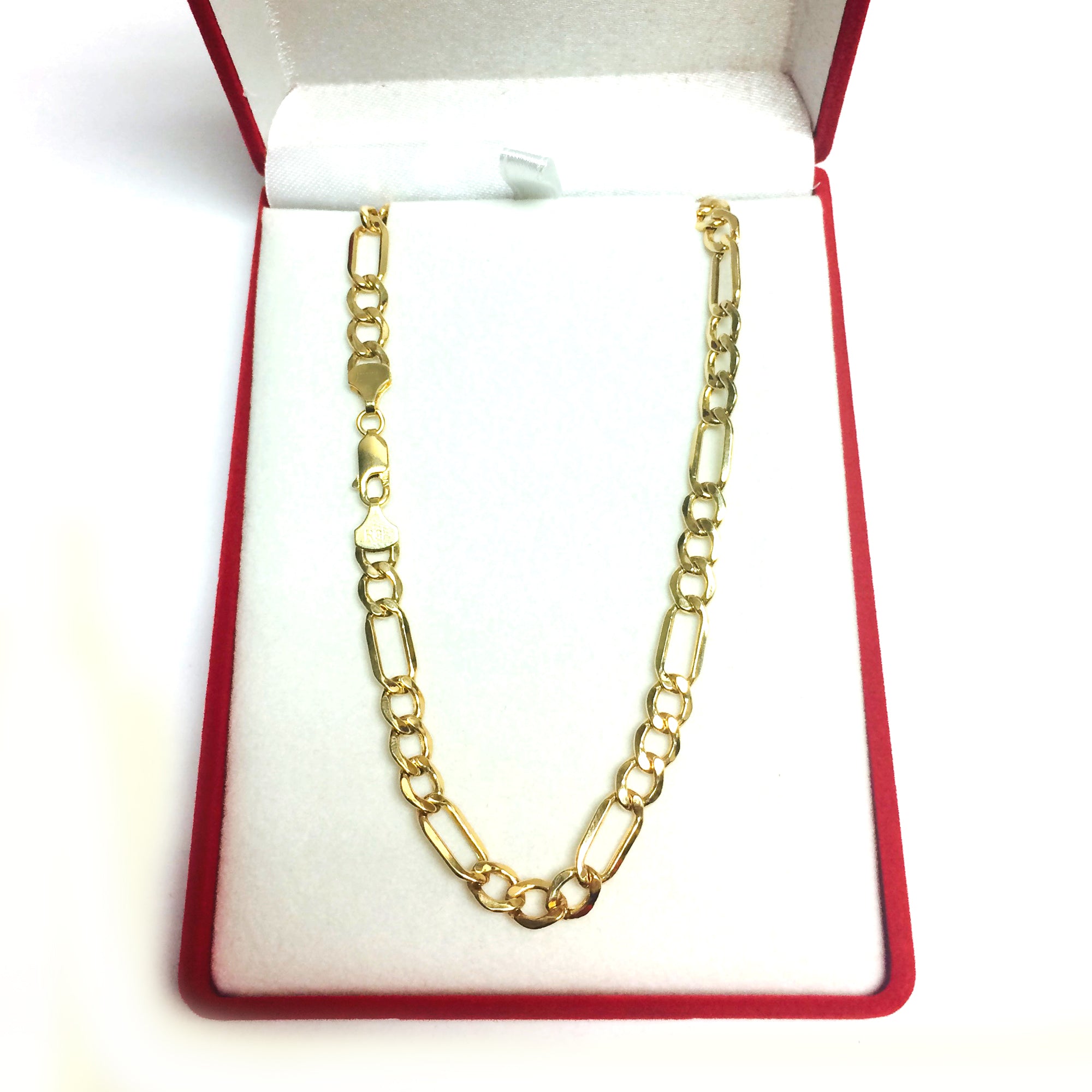 10 k gult guld ihåligt Figaro Chain Halsband, 6,5 mm fina designersmycken för män och kvinnor