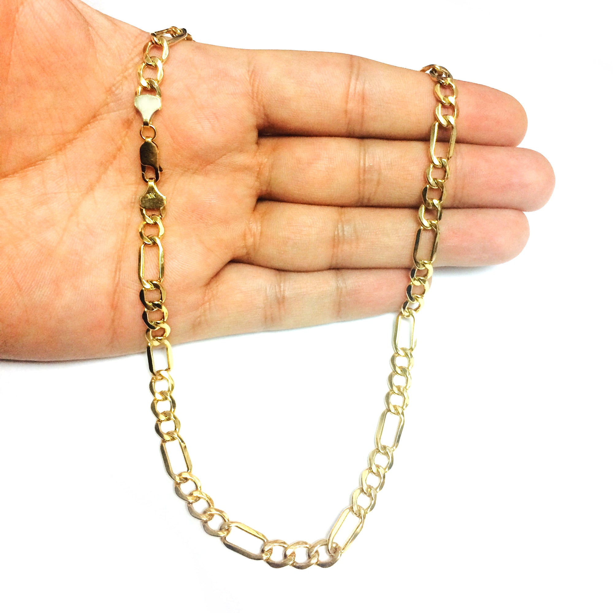 10k Yellow Gold Hollow Figaro Chain Necklace, 6.5mm