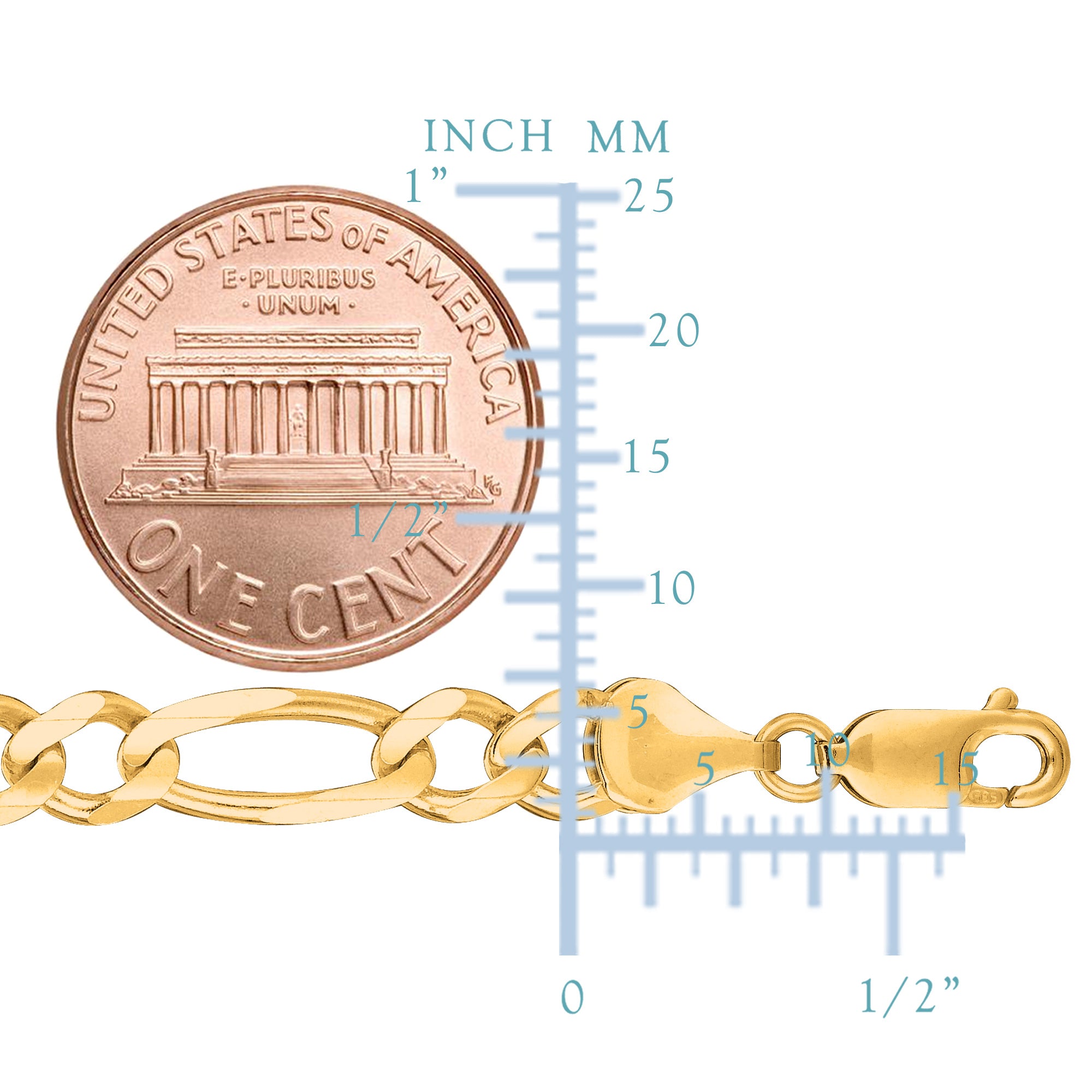 10k Yellow Solid Gold Figaro Chain Bracelet, 5.0mm, 8.5" fine designer jewelry for men and women