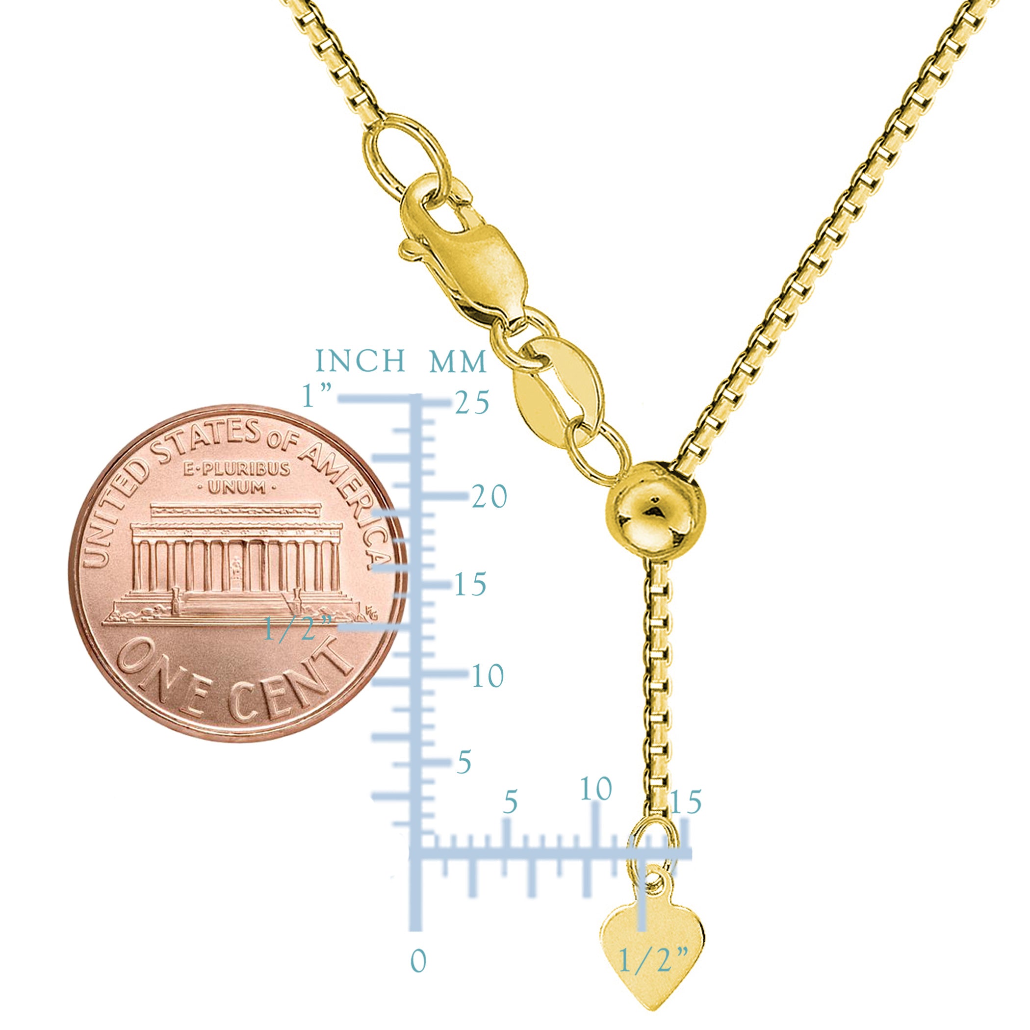 10k Yellow Gold Adjustable Box Link Chain Necklace, 22