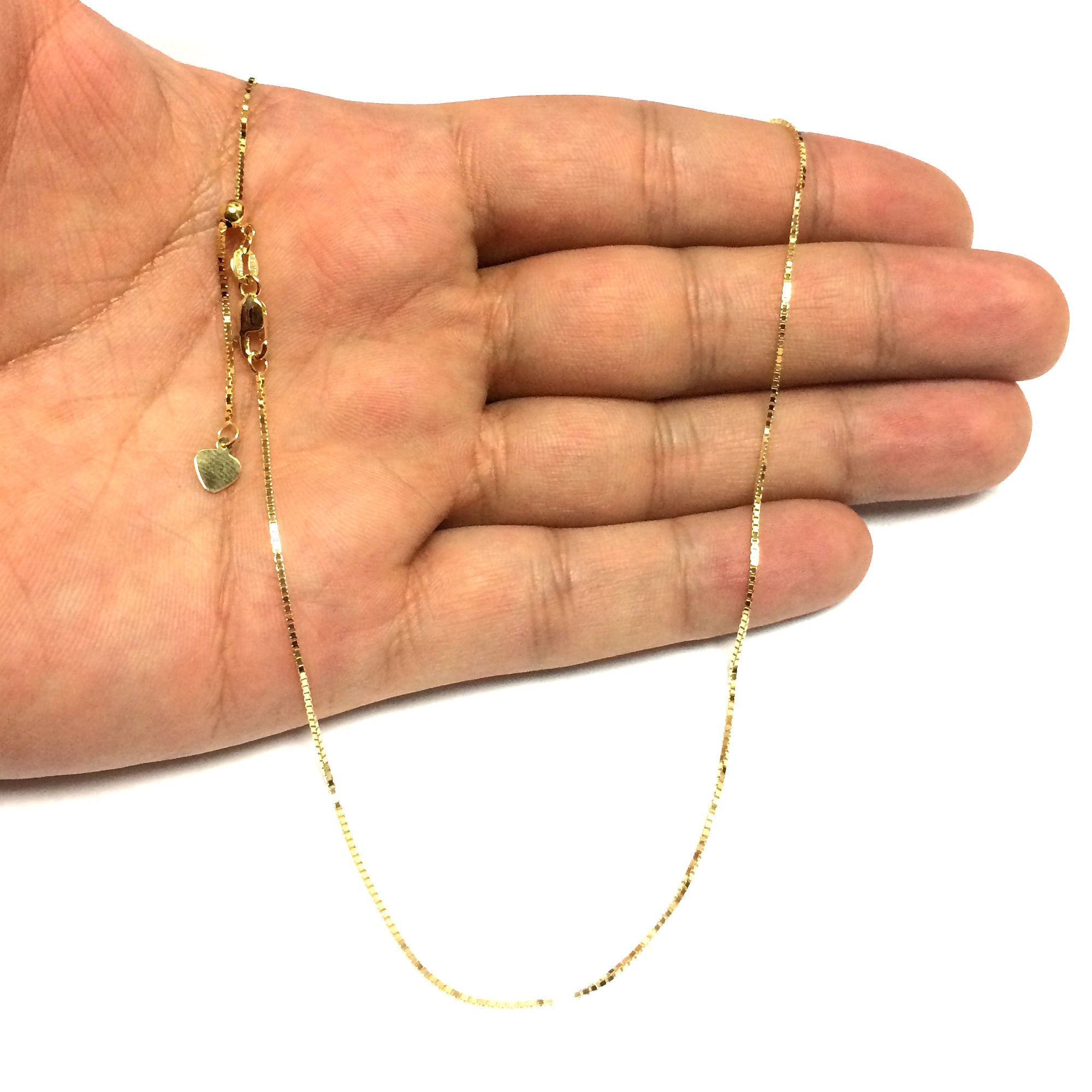 Collar de cadena de eslabones de caja ajustable de oro amarillo de 10 quilates, 0,85 mm, 22 pulgadas, joyería fina de diseño para hombres y mujeres