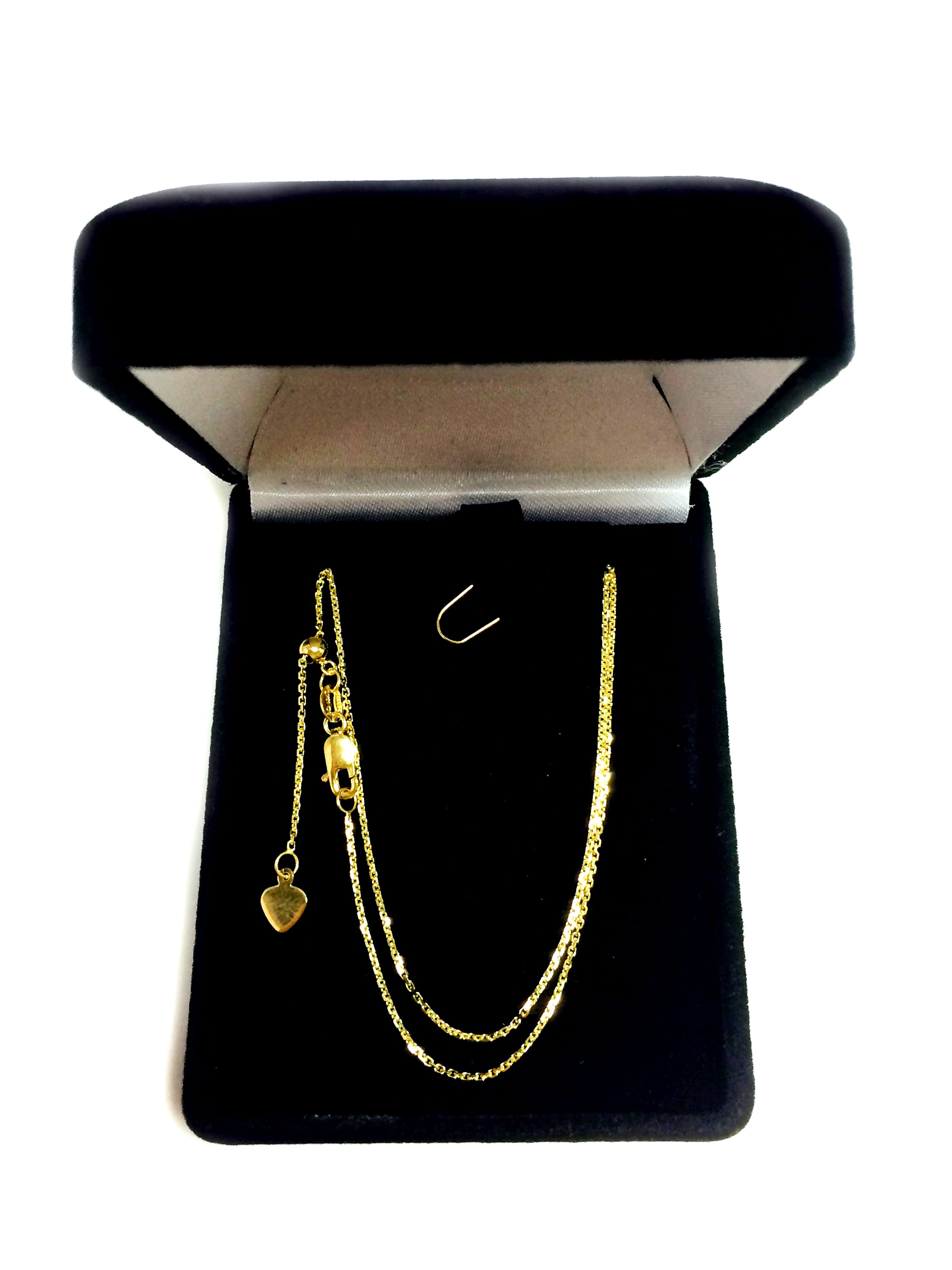 Collar de cadena de eslabones de cable ajustable de oro amarillo de 10 quilates, 0,9 mm, 22 pulgadas, joyería fina de diseño para hombres y mujeres