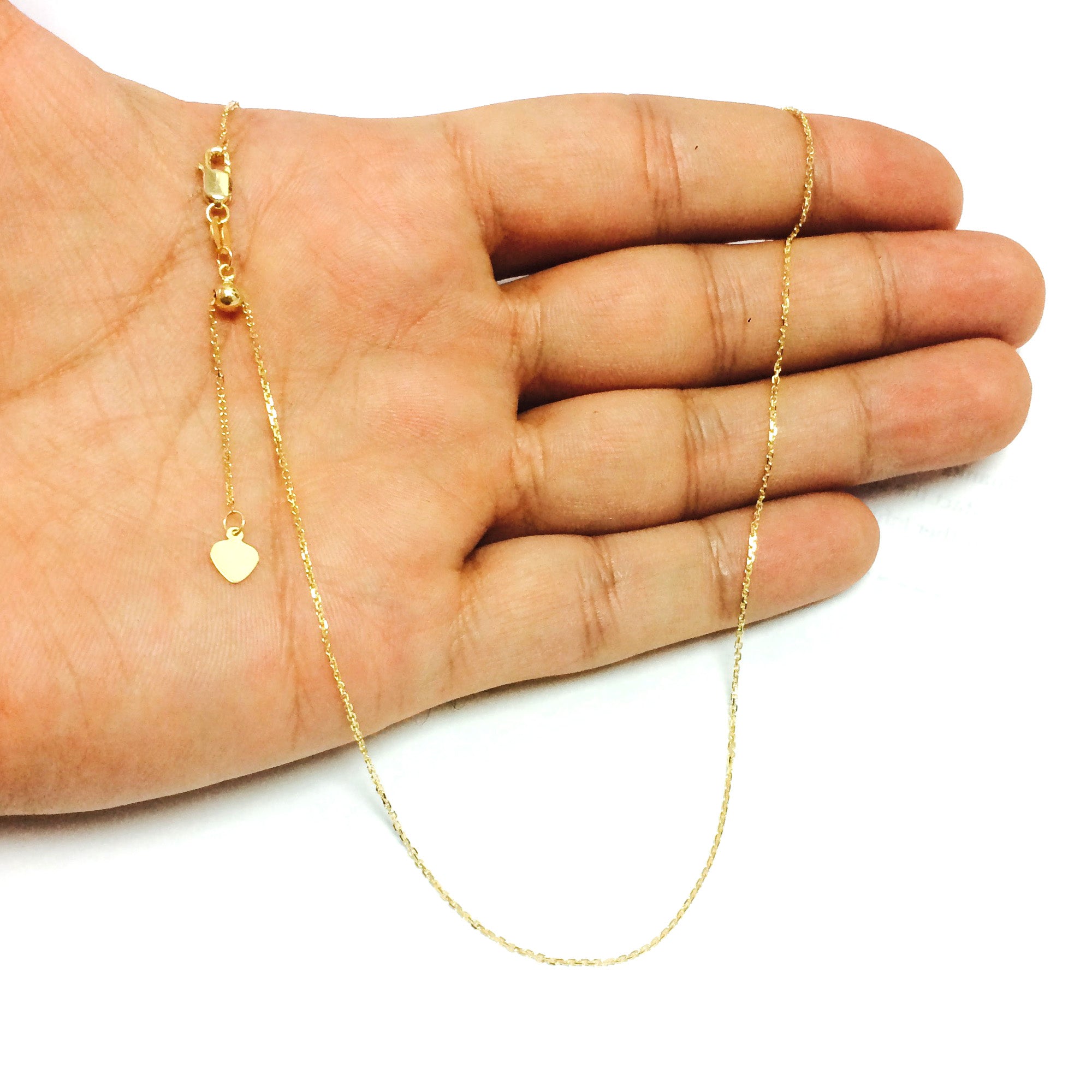 Collana a catena a maglie regolabili in oro giallo 10k, 0,9 mm, 22" gioielli di design per uomini e donne