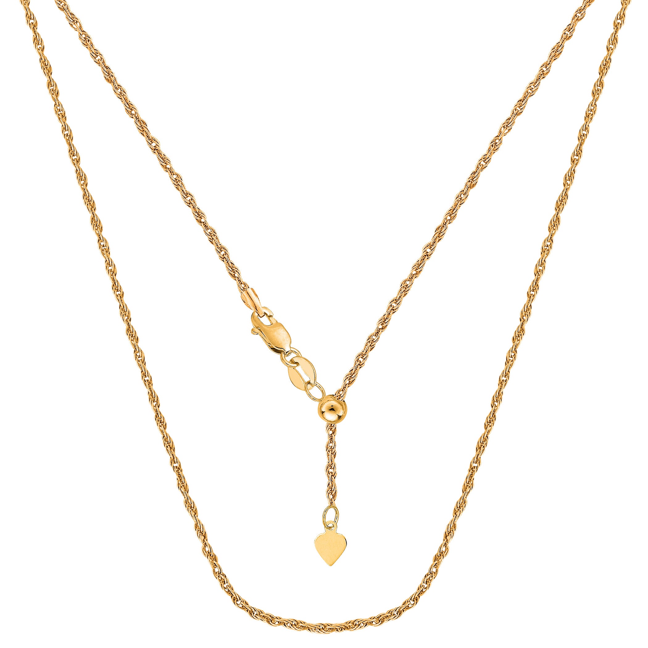 Collana a catena a maglie in corda regolabile in oro giallo 10k, 1,0 mm, 22" gioielli di design per uomini e donne