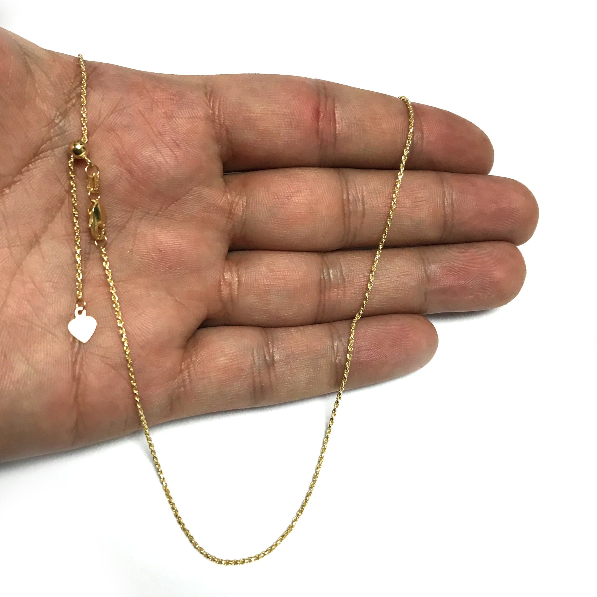 Collier chaîne à maillons réglable en or jaune 10 carats, 1,0 mm, 22 po, bijoux de créateurs fins pour hommes et femmes