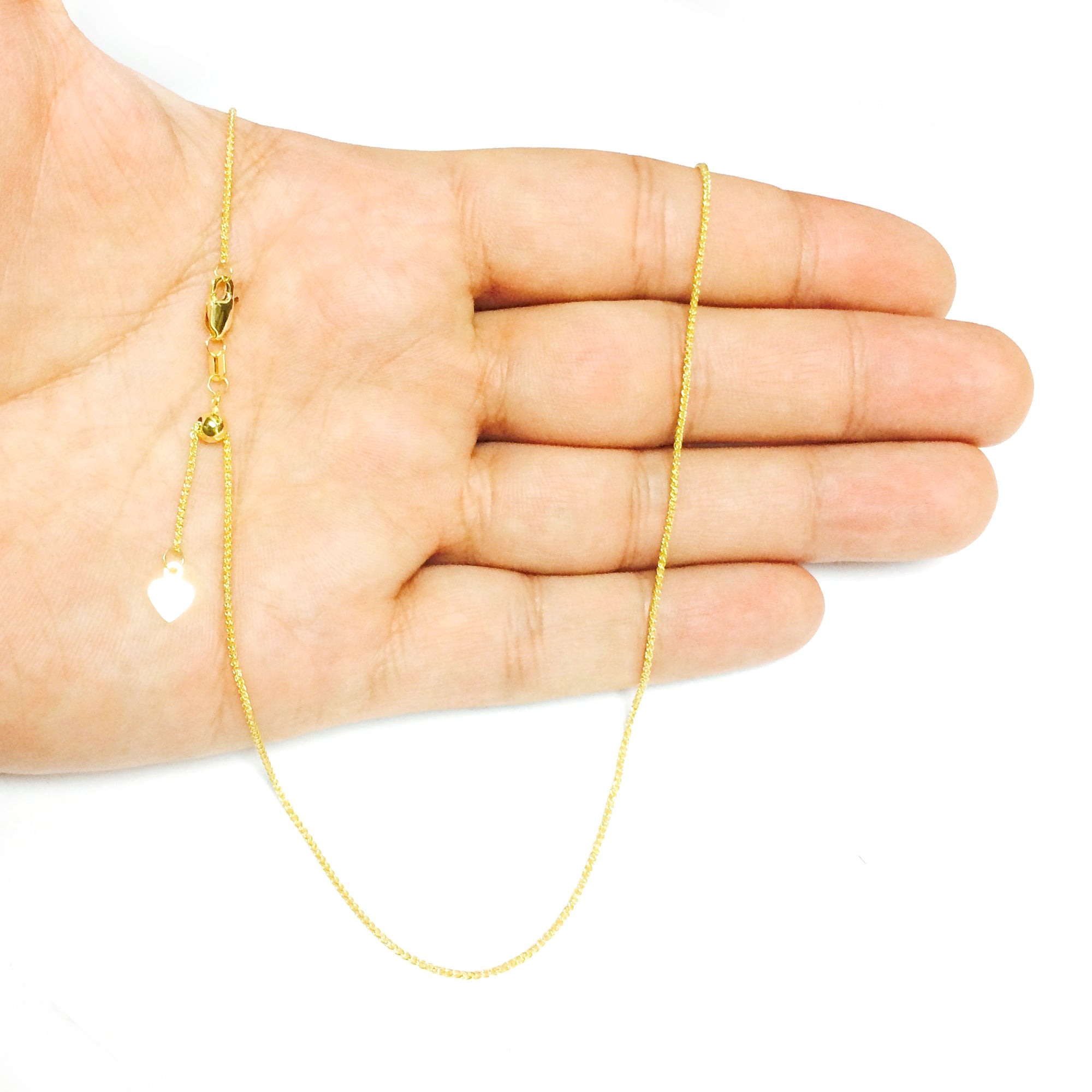 Collana a catena a maglie di grano regolabile in oro giallo 10k, 1,0 mm, 22" gioielli di design per uomini e donne