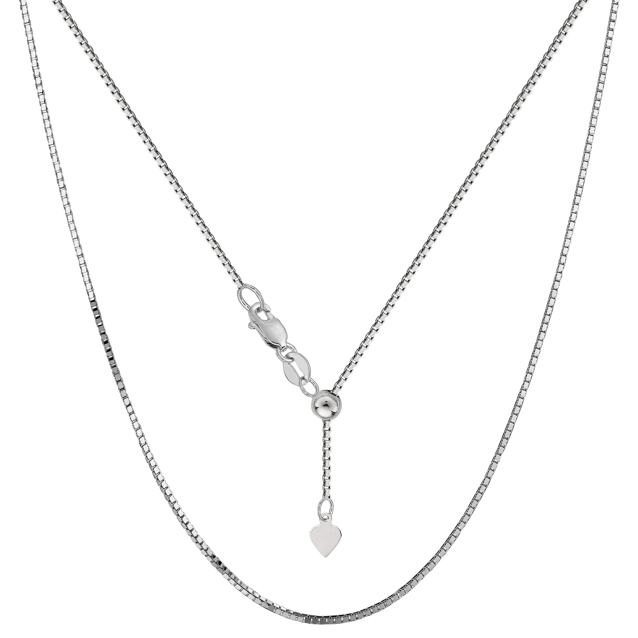 10k White Gold Adjustable Box Link Chain Necklace, 0.85mm, 22"