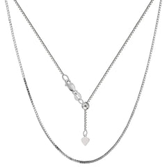 10k White Gold Adjustable Box Link Chain Necklace, 0.85mm, 22"