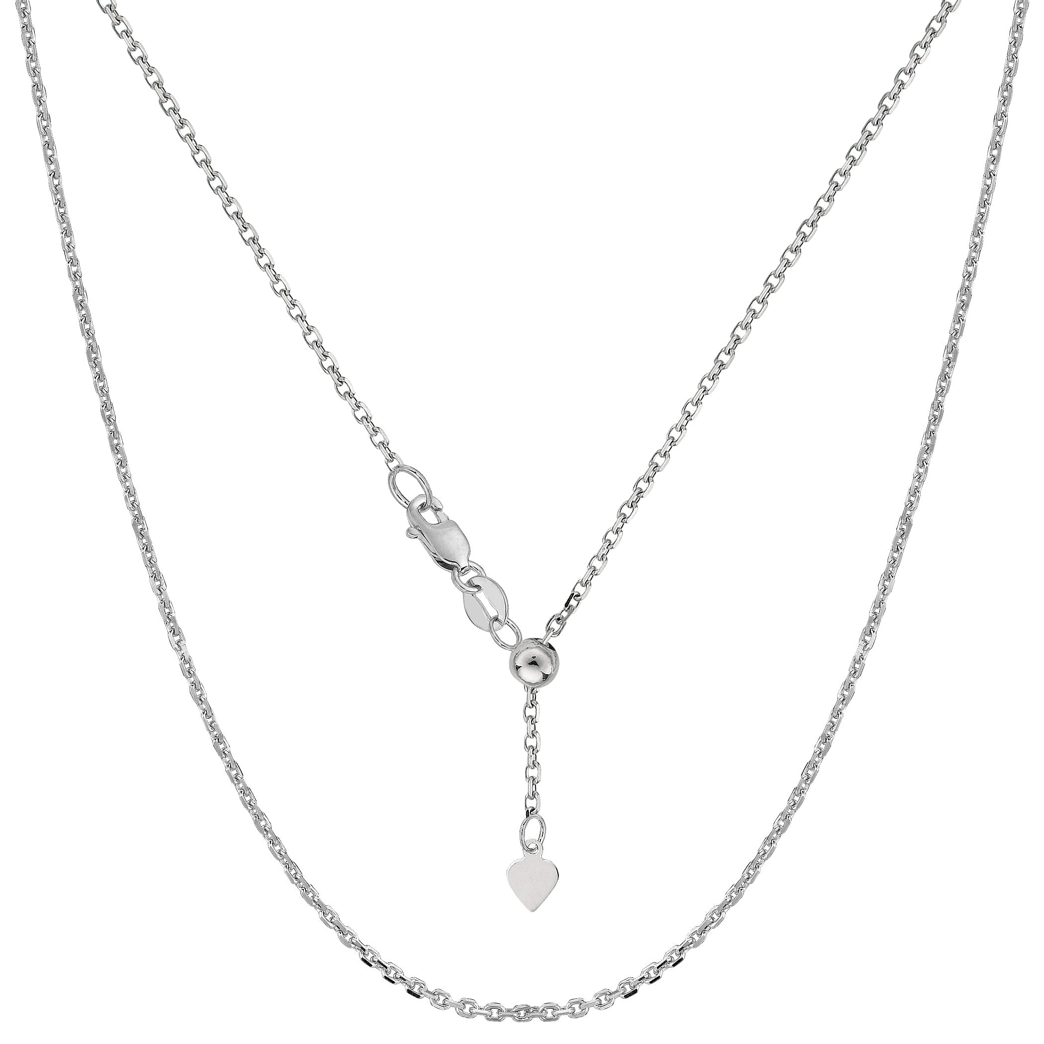 10k White Gold Adjustable Cable Link Chain Necklace, 0.9mm, 22" fine designer jewelry for men and women