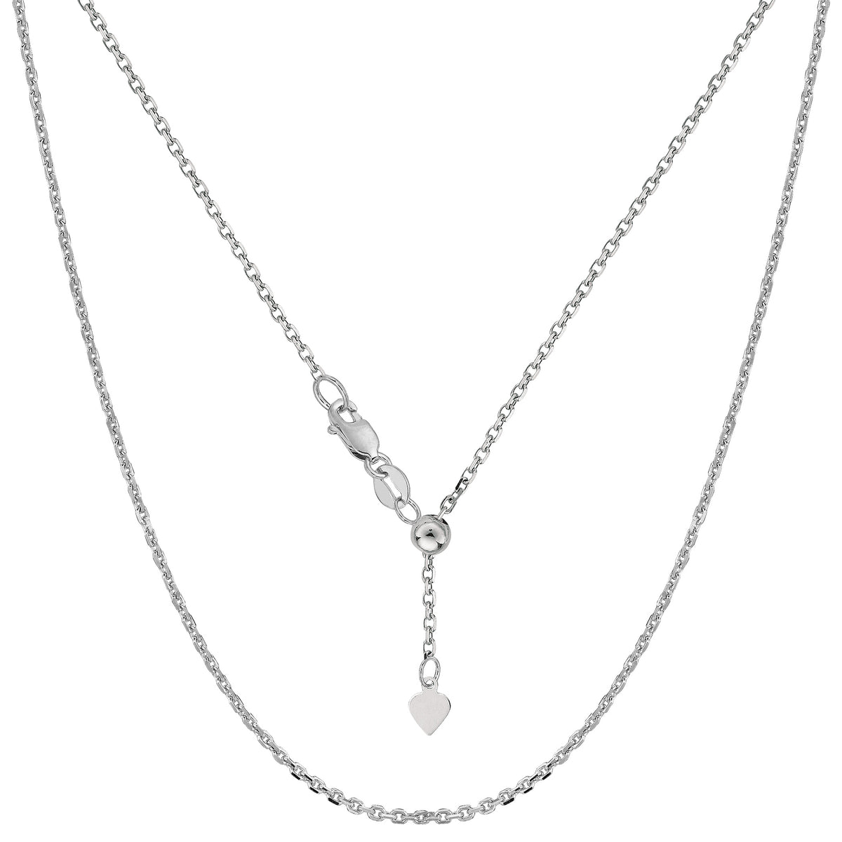10k White Gold Adjustable Cable Link Chain Necklace, 0.9mm, 22" fine designer jewelry for men and women