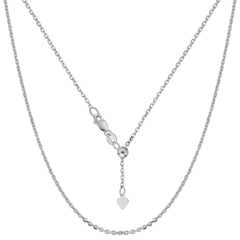 10k White Gold Adjustable Cable Link Chain Necklace, 0.9mm, 22"