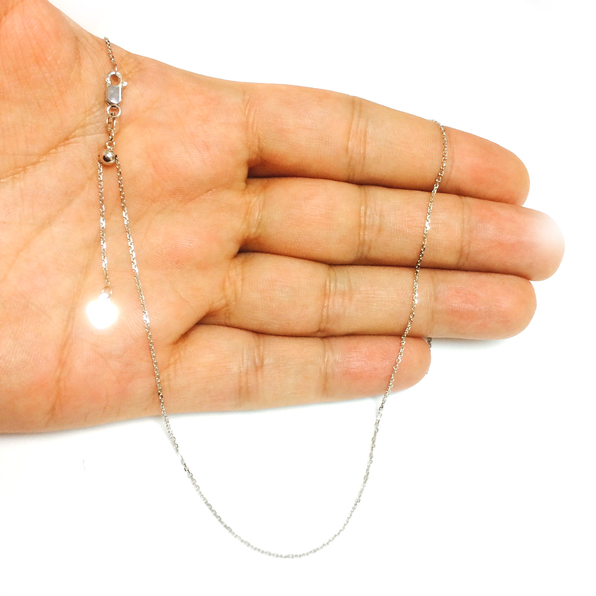 Collar de cadena de eslabones tipo cable ajustable de oro blanco de 10 quilates, 0,9 mm, 22 pulgadas, joyería fina de diseño para hombres y mujeres