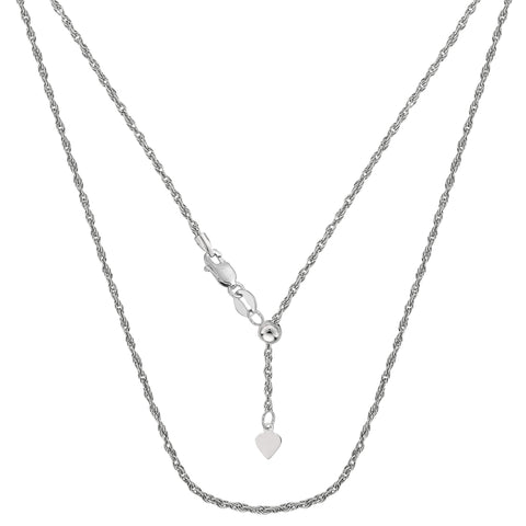 10k White Gold Adjustable Rope Link Chain Necklace, 1.0mm, 22"