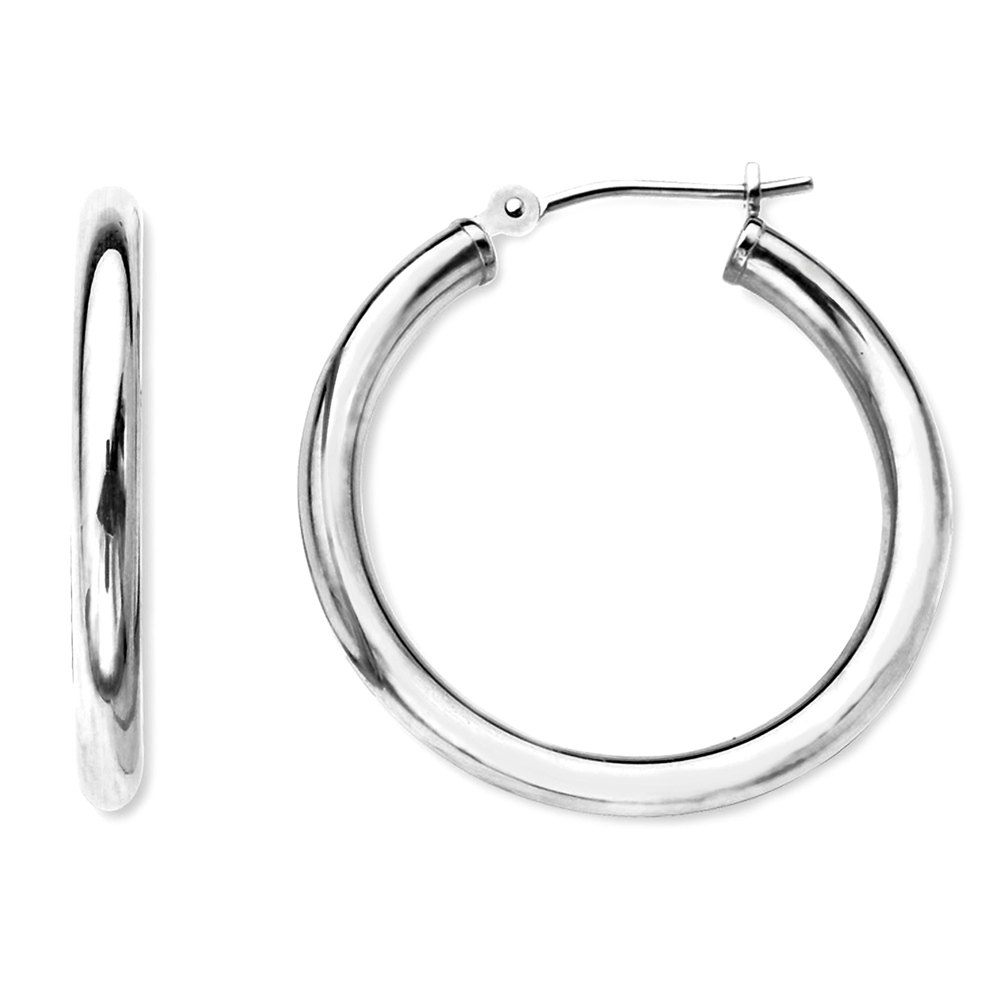 10k White Gold 2mm Shiny Round Tube Hoop Earrings fine designer jewelry for men and women