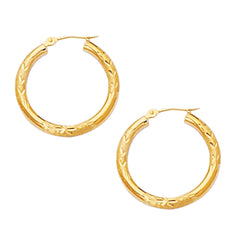 10 k gult gull diamantkuttet design runde bøyleøreringer, diameter 20 mm fine designersmykker for menn og kvinner