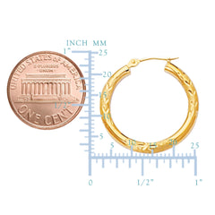 10 k gul guld diamantskårne design rund form bøjle øreringe, diameter 20 mm fine designer smykker til mænd og kvinder