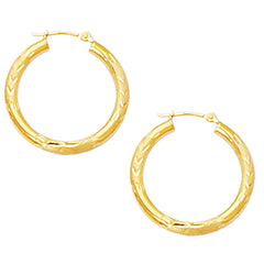 10 k gul guld diamantskårne design rund form bøjle øreringe, diameter 25 mm fine designer smykker til mænd og kvinder