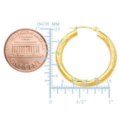 10 k gult gull diamantkuttet design runde bøyleøreringer, diameter 25 mm fine designersmykker for menn og kvinner