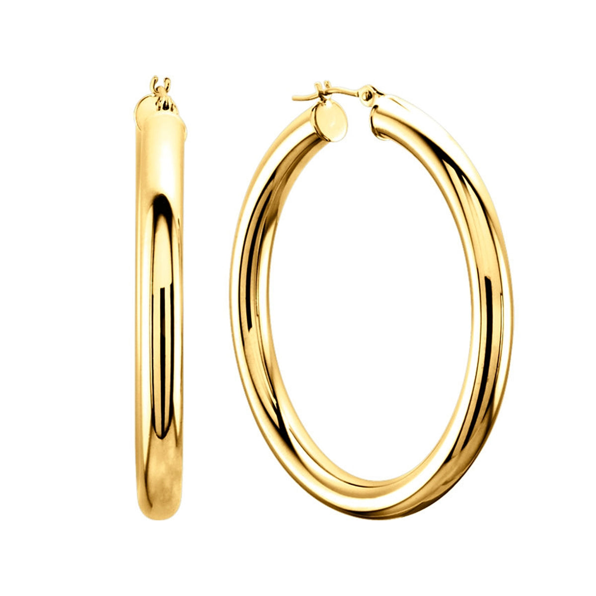 Pendientes de aro de tubo redondo brillante de oro amarillo de 10 quilates de 0.118 in, joyería fina de diseño para hombres y mujeres