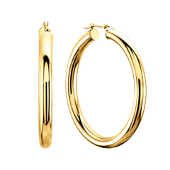 Pendientes de aro de tubo redondo brillante de oro amarillo de 10 quilates de 0.118 in, joyería fina de diseño para hombres y mujeres