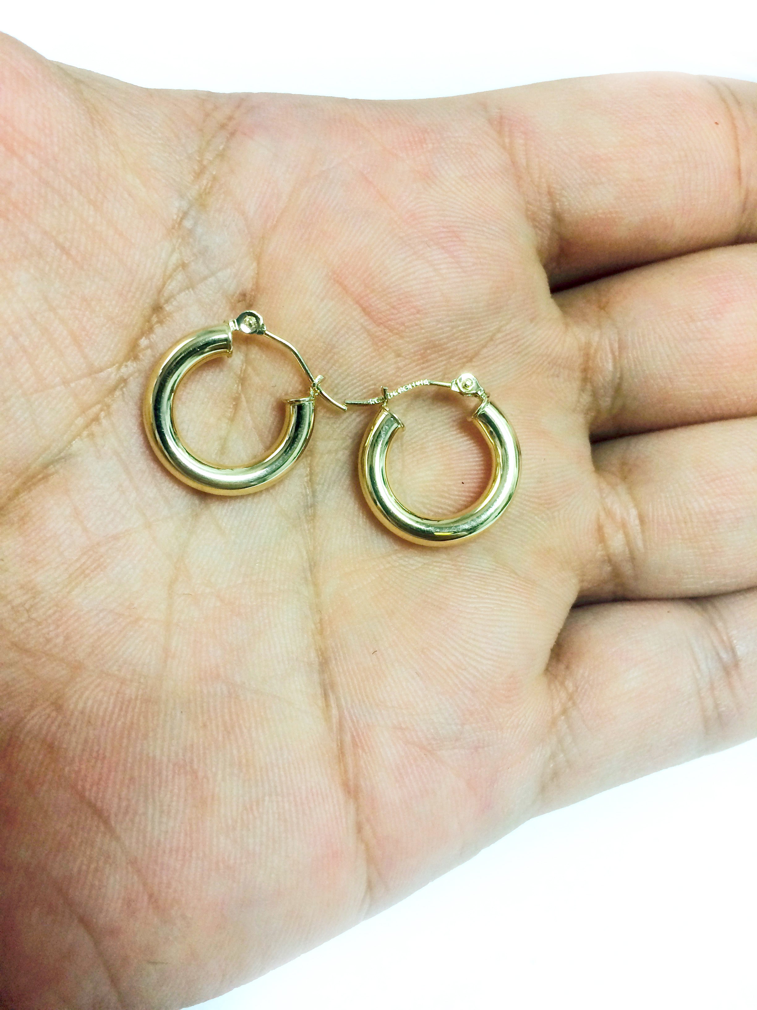 10k Yellow Gold 3mm Shiny Round Tube Hoop Earrings fine designer jewelry for men and women