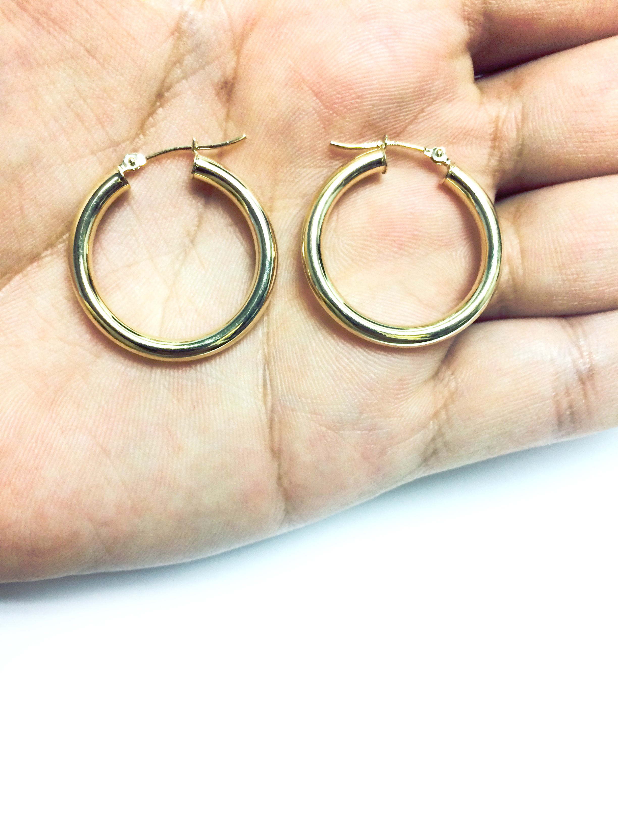 Pendientes de aro de tubo redondo brillante de oro amarillo de 10 quilates de 0.118 in, joyería fina de diseño para hombres y mujeres