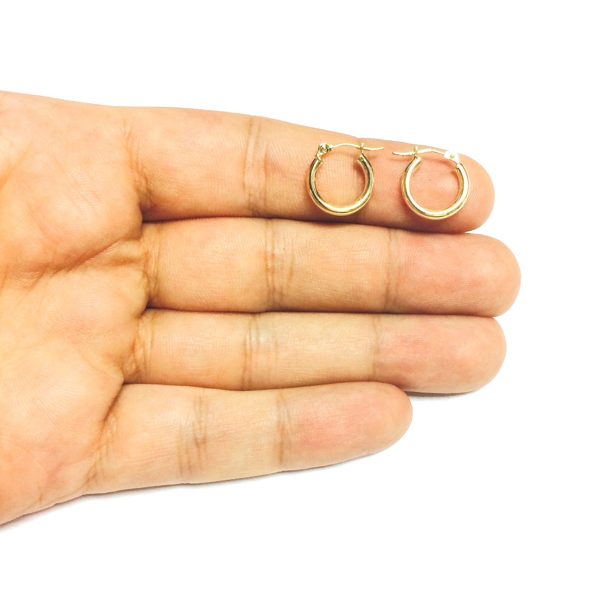Boucles d'oreilles créoles rondes en or jaune 10 carats, diamètre 10 mm, bijoux de créateur fins pour hommes et femmes